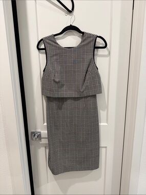 Banana Republic Black and White Plaid Midi Sheath Dress